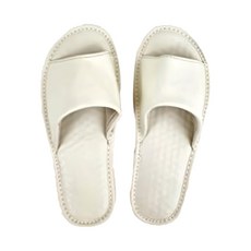 頭層牛皮顆粒氣墊防滑室內拖 - 質感居家生活系列, 米白, 1雙