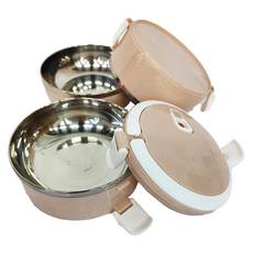 三層可疊手把便當盒 2100ml±5%, 粉色, 1個