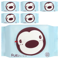 PUKU 藍色企鵝 嬰兒柔濕巾 隨身包, 20張, 6包