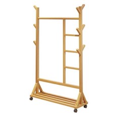 mohe 木暉居家 北歐風楠竹移動滾輪衣帽掛架 1920g, 經典款 茶色