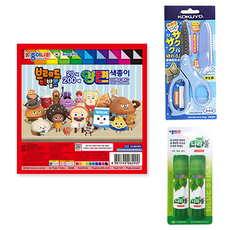 종이나라 브레드이발소 양면 색종이 200매 + 고쿠요 SAXA 플라이 캡 가위 블루 + 나라풀 15g x 2p 세트, 20색, 1개