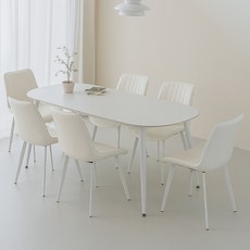 퍼리든 도프트 타원 세라믹 식탁 + 의자 세트 6인용 1800 방문설치, 올화이트 + 화이트, 일반의자 6