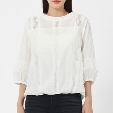 Elsso 女款圓領蕾絲點綴七分袖襯衫