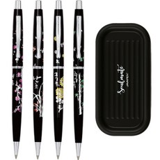 JAVAPEN 四君子原子筆 0.8mm 4款 + 筆盤套組, 梅花, 蘭草, 菊花, 竹(原子筆), 隨機出貨(筆盤), 1套