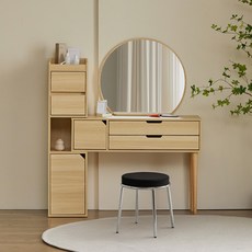 리샘 자올 익스텐션 서랍 화장대 + 딕슨 스툴 세트 방문설치, 오크(화장대), 블랙(스툴)