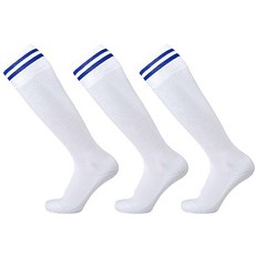 셀라 논슬립 축구양말 스포츠양말 3켤레, 화이트 + 블루라인, 3개