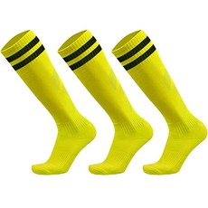 撞色線條防滑足球襪, 黃色 黑線, 3雙