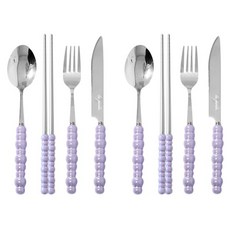 泡泡餐具4件組 S180, 湯匙(2P) + 筷子(2P) + 叉子(2P) + 刀子(2P), 1套, 紫色