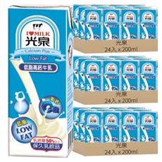 光泉 低脂高鈣牛乳, 200ml, 72入