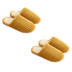 EVER HOUSE 燈芯絨布面保暖刷毛室內拖鞋 2雙組, 黃色, 1套