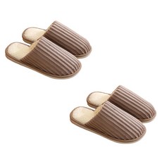 EVER HOUSE 燈芯絨布料保暖毛絨室內拖鞋 2雙組, 咖啡色, 1個