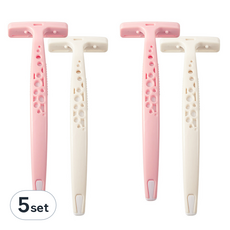 비즈온 여행용 휴대용 여성 면도기 핑크 + 아이보리 세트, 5set