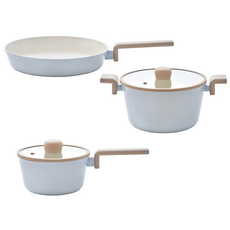 NEOFLAM 台灣原廠公司貨 NeoBear妞妞熊系列陶瓷塗層鍋具3鍋組, 藍色, 1套, 平底鍋28cm + 雙耳湯鍋24cm + 單柄湯鍋18cm