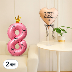 피앤비유니티 레터링 왕관 숫자 리본 풍선세트, 올핑크 8, 2세트