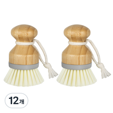 미스터시가 다용도 대나무 뱀부 우드 손잡이형 그립 세척 솔, 그레이, 12개