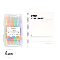 투코비 코마 마일드 트윈 형광펜 6종 + 코마 라인노트 A5 세트, 화이트(노트), 4세트