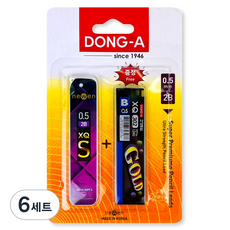 동아 뉴엔 XQ S 샤프심 2B + 302 골드 샤프심 B 세트, 6세트, 0.5mm