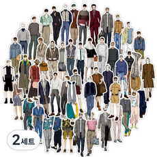 셀렉트스티커 남성 패션 일러스트 스타일 노트북 방수 빈티지 캐리어 꾸미기 스티커 50종 세트, 2세트