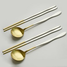 TABLE Art. 韓國製 Wave 鈦金雙色餐具 2件組, 1套, 湯匙 2p + 筷子 2p, 混合顏色