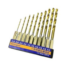 Octopus 章魚牌 六角柄鍍鈦鑽頭組 1.5-5mm 10件 HSS高速鋼, 1組