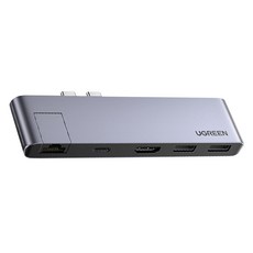 綠聯 MacBook集線器 USB3.0x2+USB-C+PD+4K HDMI+Thunderbolt3 RJ45 Gigabit PRO, 銀灰色, 1個