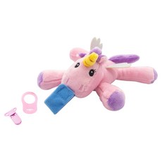 OhBabyLaugh 安撫玩偶 附矽膠奶嘴掛環+防掉夾, 15cm, 粉獨角獸, 1個