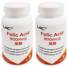 LAC 利維喜 葉酸800食品錠 支持胎兒健康發育 促進生長 調整體質, 8g, 100顆, 2罐