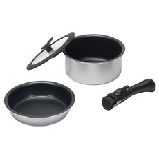 珍珠金屬 鍋具4件組 IH適用 不沾塗層 全熱源適用, 煎鍋 + 玻璃蓋 + 把手 + 深鍋, HB-6569, 1組