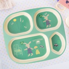 rice 孩童方形分隔餐盤組, Green Bunny款, 單品, 1入