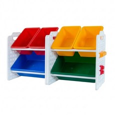 UNiPLAY 兒童用品收納 玩具收納架 含收納桶6個 UB45521, 白色 + 紅色 + 藍色 + 黃色 + 綠色, 1組
