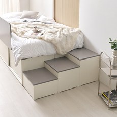 베디스 버디 빅수납 LPM 평상형 침대 프레임 + 안전가드 + 3단 수납 계단 세트 방문설치, 혼합색상