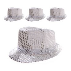 派對工具 亮片紳士帽, 4個, 銀色
