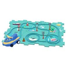 拼圖軌道車 基礎拼圖 益智拼接 滑行小車 親子互動, 4片, 1組