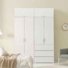 데코파인 루체플러스 800 옷장 + 800 서랍옷장 + 800 상부장 + 800 상부장 세트 방문설치, 화이트