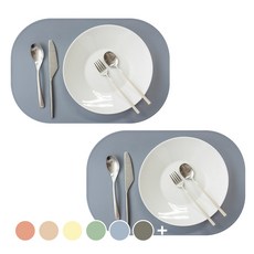 LOHJA 韓國製圓形矽膠餐墊2入, 自然灰色, 435 x 285 mm