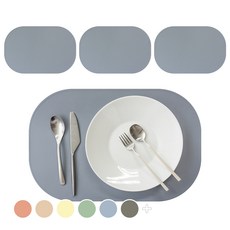로흐야 국산 로야 라운드 실리콘 식탁매트 4p, 내추럴그레이, 435 x 285 mm