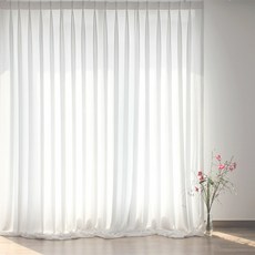 蝴蝶觸感 雙層窗簾 厚實雪紡 蝴蝶褶 長窗簾 2入, 奶油白