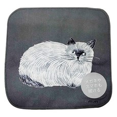 日本 松尾美雪 小方巾 約21x21cm, 貓咪插畫 黑色 + 白色, 1條