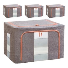 棉麻款衣物鋼架收納箱，厚實耐用，多功能收納，大容量設計，66L/100L, 59.5 x 42.5 x 39.5cm, 06 灰色, 4個