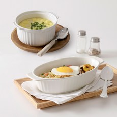 ssueim MILD MATTE陶瓷蒸蛋碗+橢圓形烤盤組, 乳霜, 1套