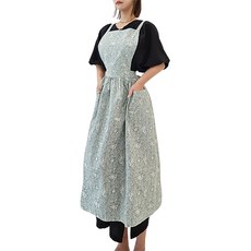 hellogem 花朵圖案連身裙長版圍裙, 薄荷色, 1個