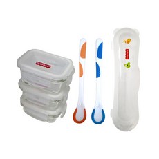 fisher-price 費雪 溫度感應湯匙 2入+收納湯匙+玻璃密封容器 3入, 混色, 1組