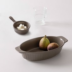 ssueim MILD MATTE陶瓷橢圓形烤盤+醬料碟組, mokka, 1套