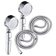 Winprice 一鍵式三步可調節水淋浴噴頭銀色 + 不銹鋼金屬軟管 1.5m, 2組, 銀色