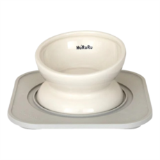 HU'RURU 兩用陶瓷寵物碗 附防蟻餐墊, 13度斜角設計, 防溢出設計, 乾溼食皆適用, 台灣製造, 質感灰, 1組