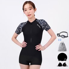 Aquatica 女款連身短袖泳衣+胸罩+泳帽+蛙鏡+耳塞+收納袋