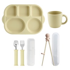 sillymann 嬰幼兒用矽膠自主餵食餐具4件組, 1套, 奶油黃