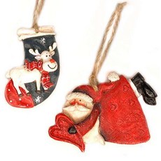 MODACore 摩達客 聖誕裝飾吊飾組 (愛心老公公 麋鹿襪) 樹脂藝術創作 多色, 約6x9cm, 1組