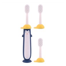 JCLEAN 韓國企鵝可更換刷頭超軟毛牙刷組, 食品級材質, 0.12mm柔軟細絲, 適合6-12歲兒童, 黃色, 1組