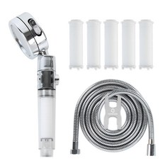 HOMEDAUM 3段式多功能增壓蓮蓬頭+濾芯 5支入+沐浴軟管 2m組, 1組